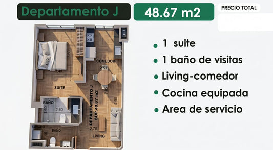 Garzonier en Pre Venta 48,67  M2 Cala Cala Cochabamba