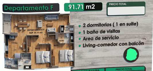 Departamento de 2 Dormitorios 91,71 M2 Cala Cala Cochabamba