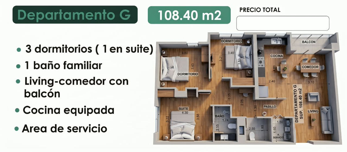 Departamento de 3 Dormitorios 108,40 M2 en Pre Venta Cala Cala Cochabamba