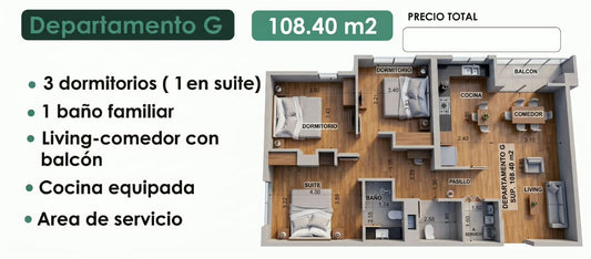 Departamento de 3 Dormitorios 108,40 M2 en Pre Venta Cala Cala Cochabamba